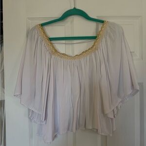 NWT Flowy Peasant Top with Gold Crochet Trim - White - size M
